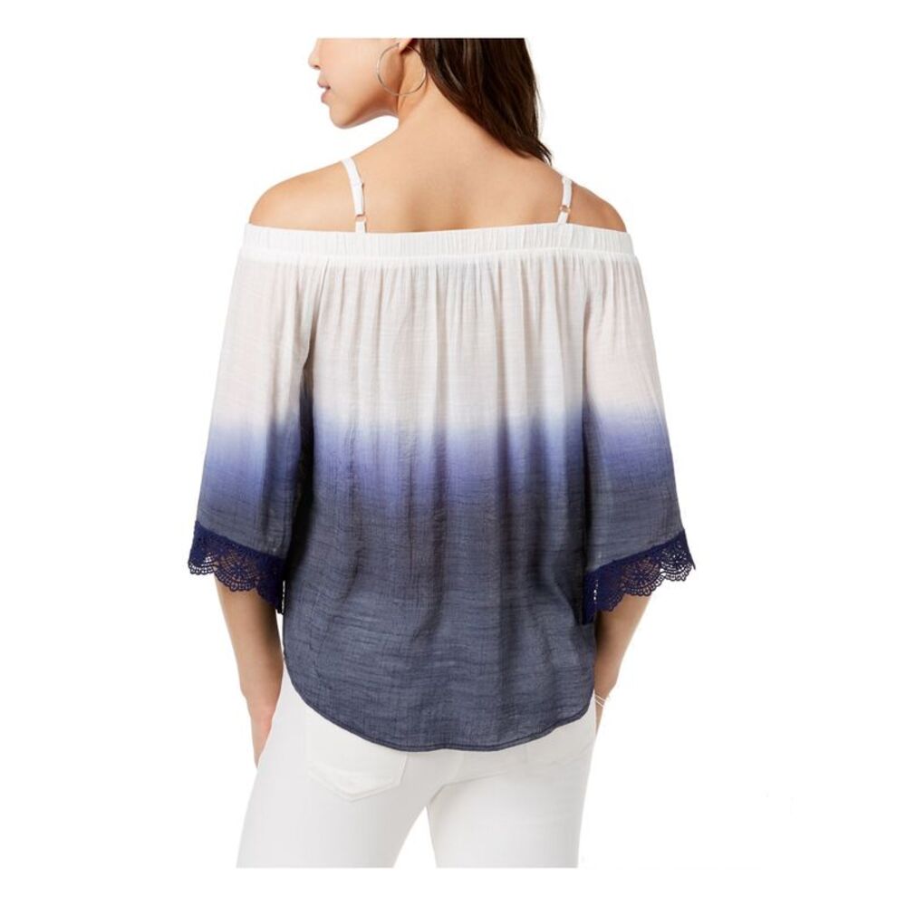BCX Womens Top Navy 3/4 Sleeve Off Shoulder Ombre Juniors 2XS - Picture 2 of 2